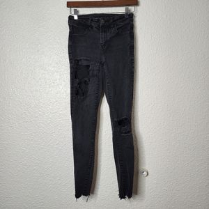 American Eagle Ripped High Rise Jeggings Faded Black Size 0